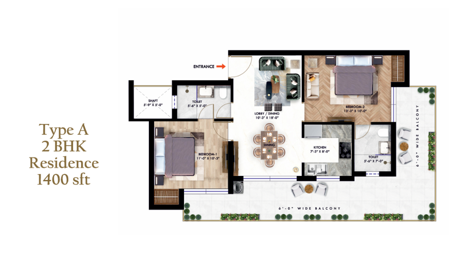 Nuvera Type A 2 BHK floor plan